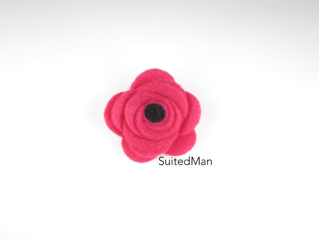 Button Lapel Flower, Felt, Neon Pink/Black Poppy - SuitedMan