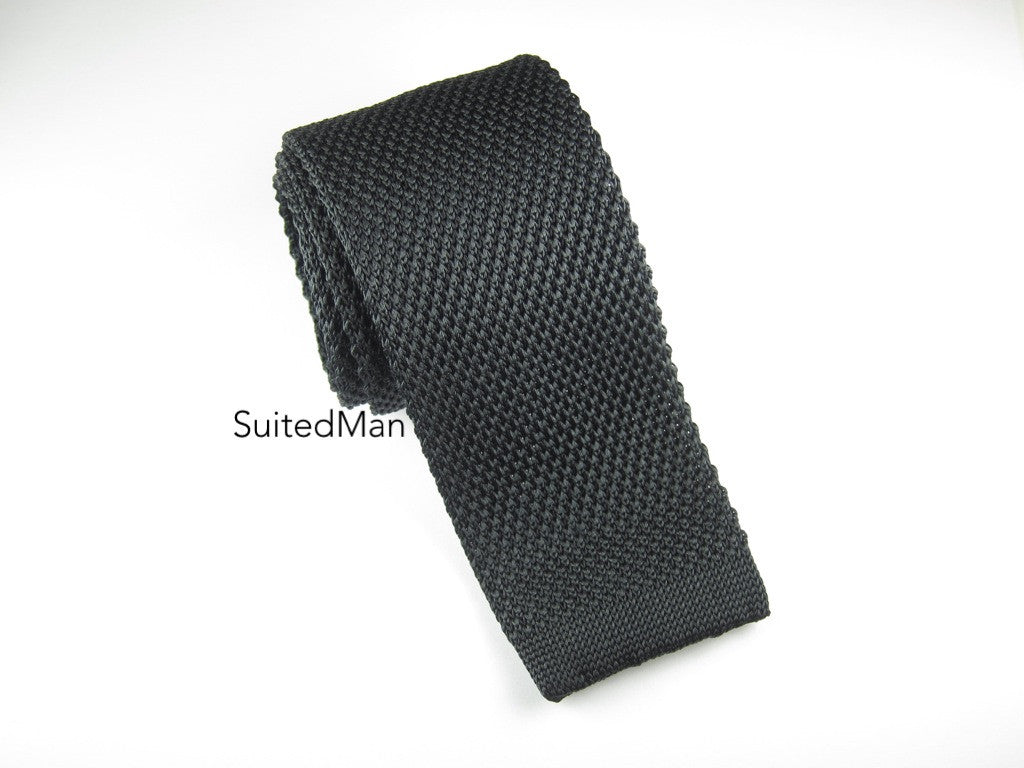 Knit Tie, Black - SuitedMan