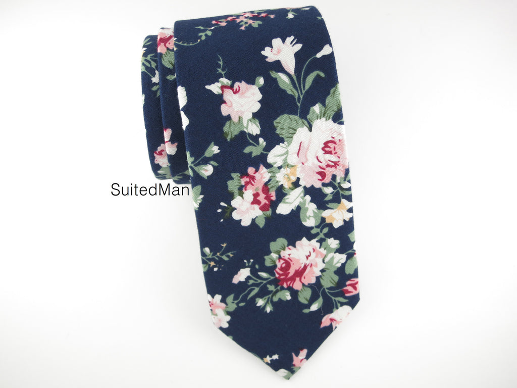 Floral Tie, Navy Peach Rose - SuitedMan