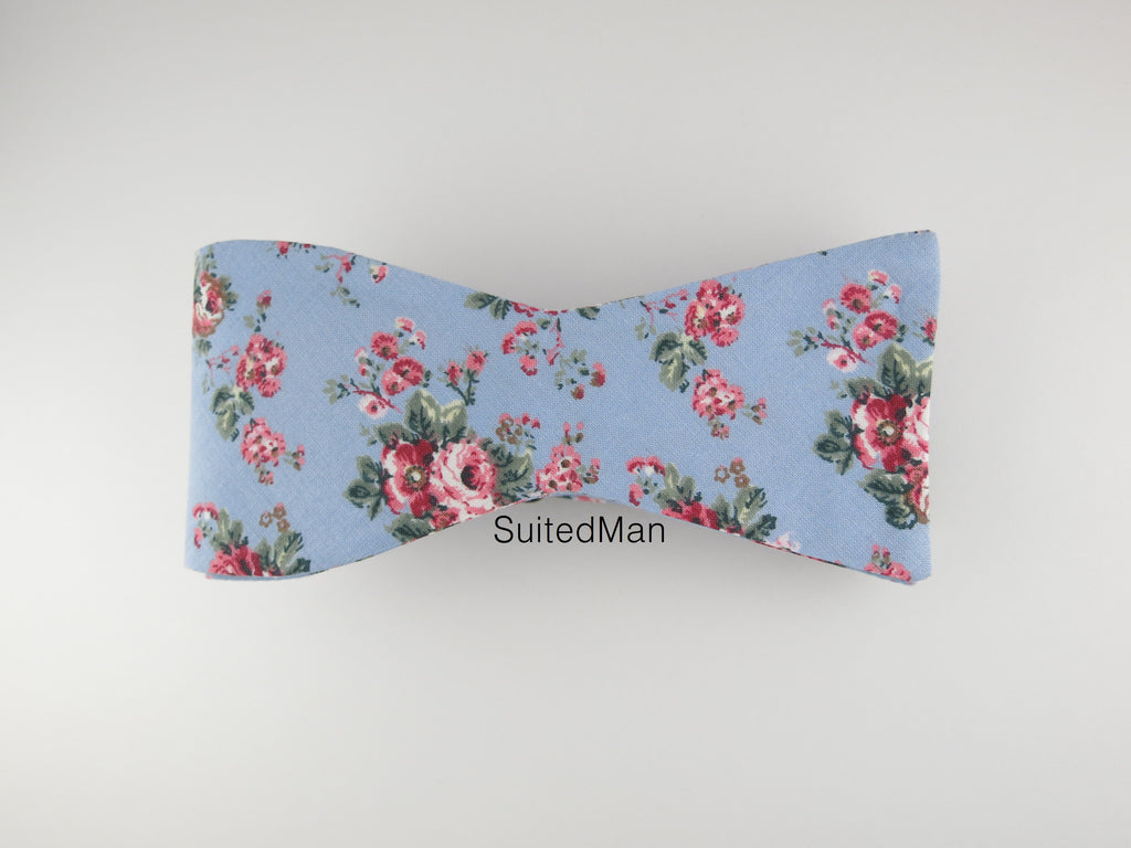 Floral Bow Tie, Blue Vintage Bloom, Flat End - SuitedMan