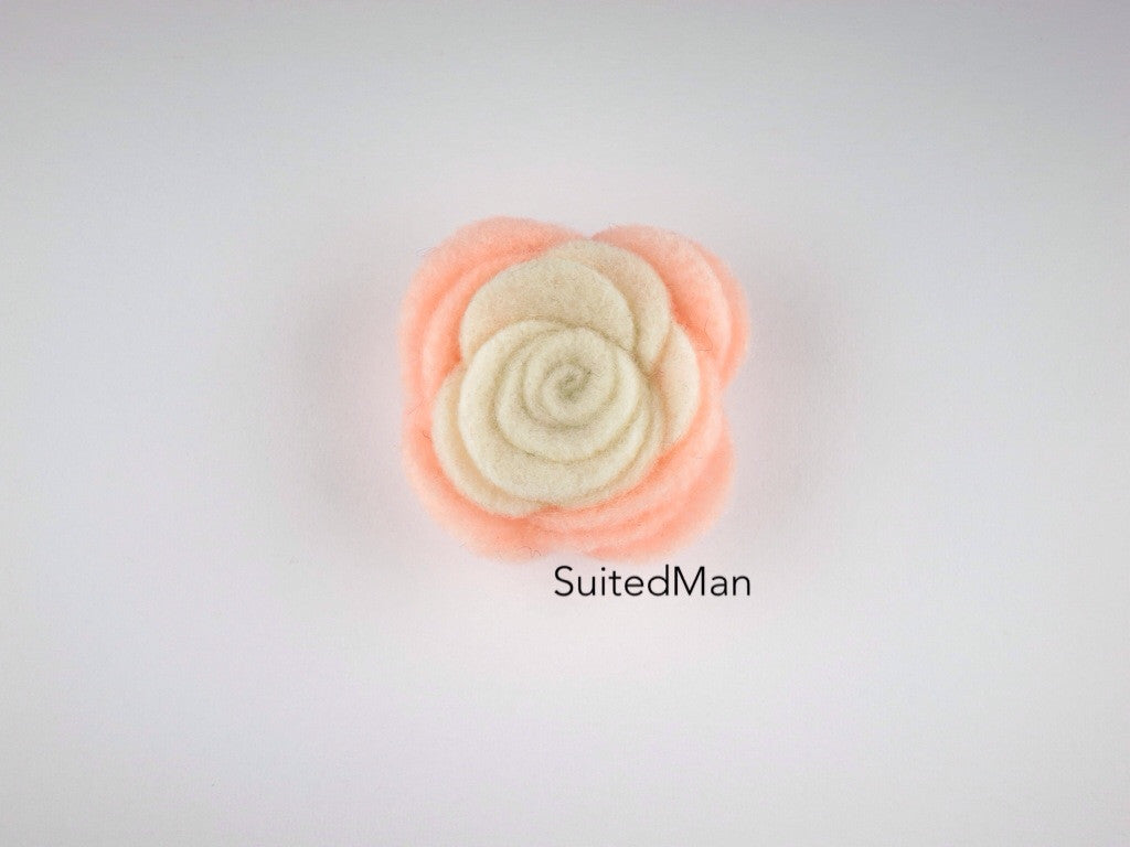 Lapel Flower, Felt, Colorblock, Peach/Cream - SuitedMan