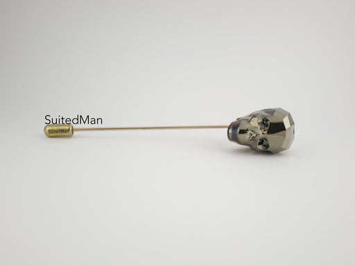 Crystal Skull Lapel Pin, Vintage Gold - SuitedMan