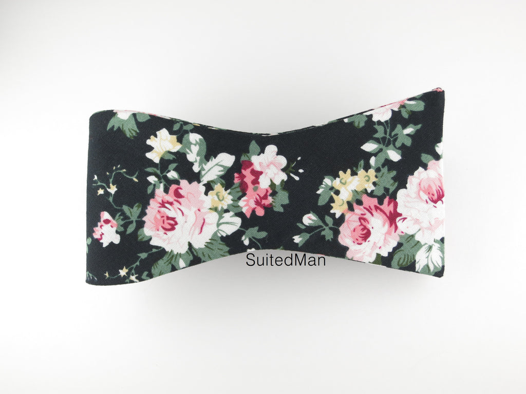 Floral Bow Tie, Peach Rose Noire, Flat End - SuitedMan