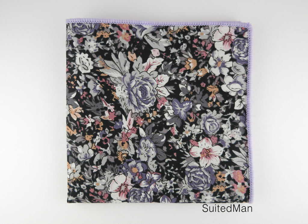 Pocket Square, Gray Lavender Rose - SuitedMan