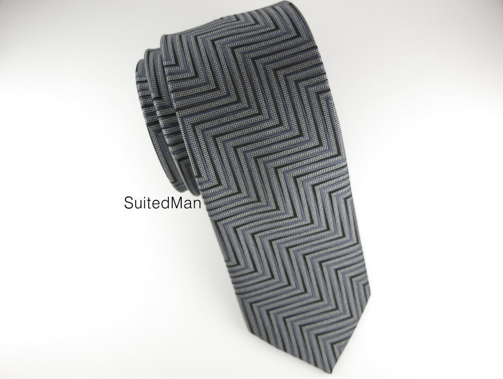 Tie, Herringbone, Gray - SuitedMan
