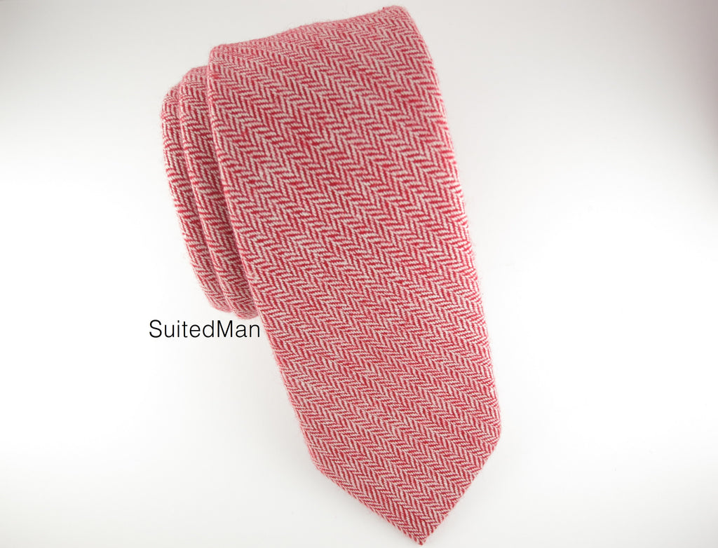 Tie, Wool, Red Coral Herringbone - SuitedMan
