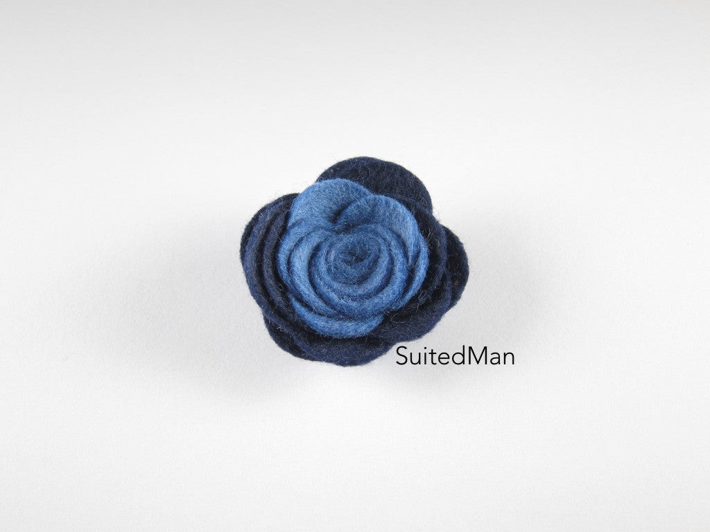 Lapel Flower, Felt, Colorblock, Shades of Blue - SuitedMan