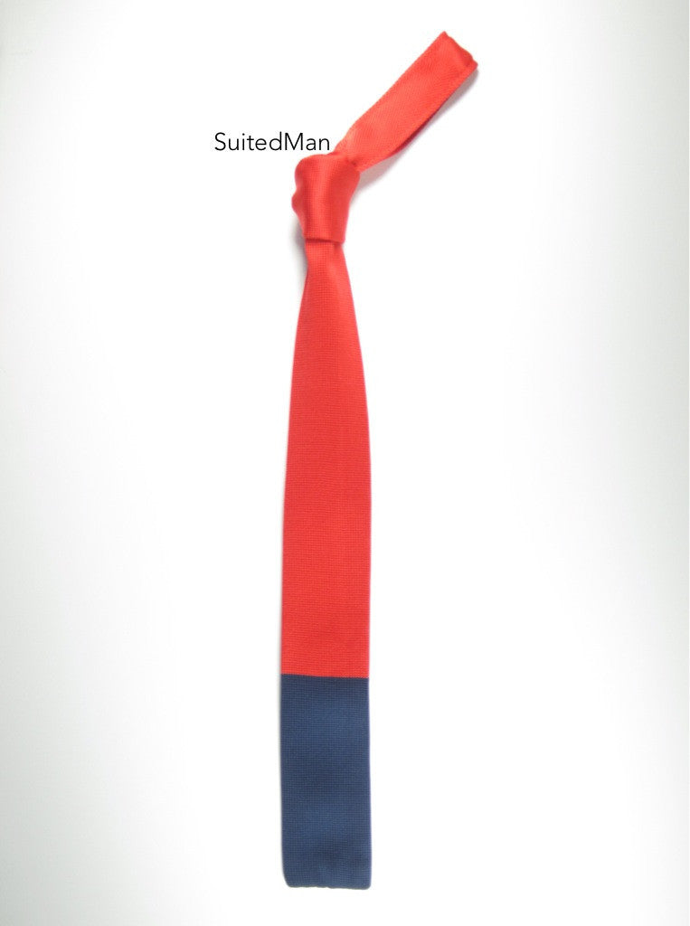 Knit Tie, Colorblock, Red/Blue - SuitedMan