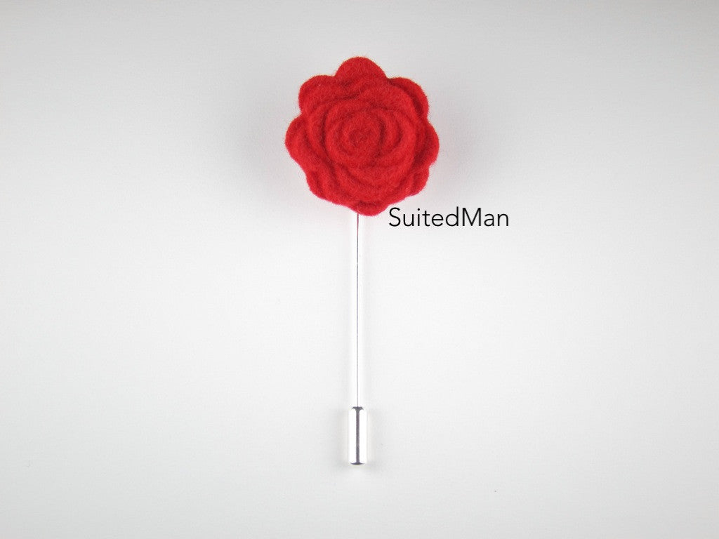 Pin Lapel Flower, Felt, Rosette, Red - SuitedMan