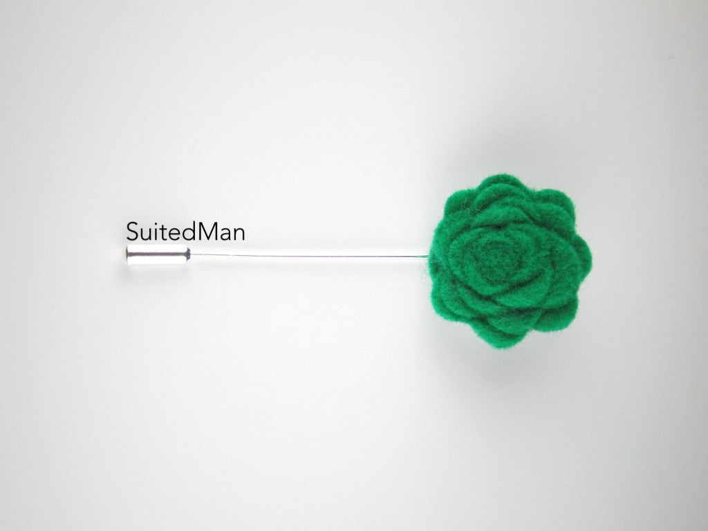 Pin Lapel Flower, Felt, Rosette, Emerald Green - SuitedMan