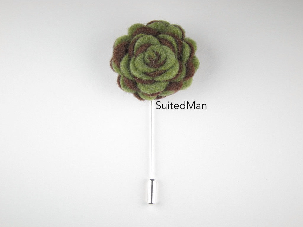 Pin Lapel Flower, Felt, Colorway, Brown/Olive Green - SuitedMan