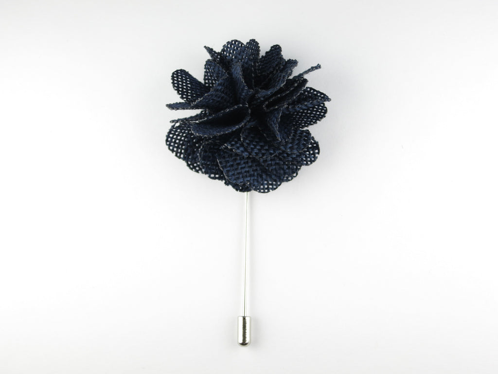 Pin Lapel Flower, Burlap, Navy - SuitedMan