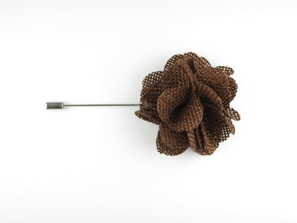 Pin Lapel Flower, Burlap, Burnt Sienna - SuitedMan