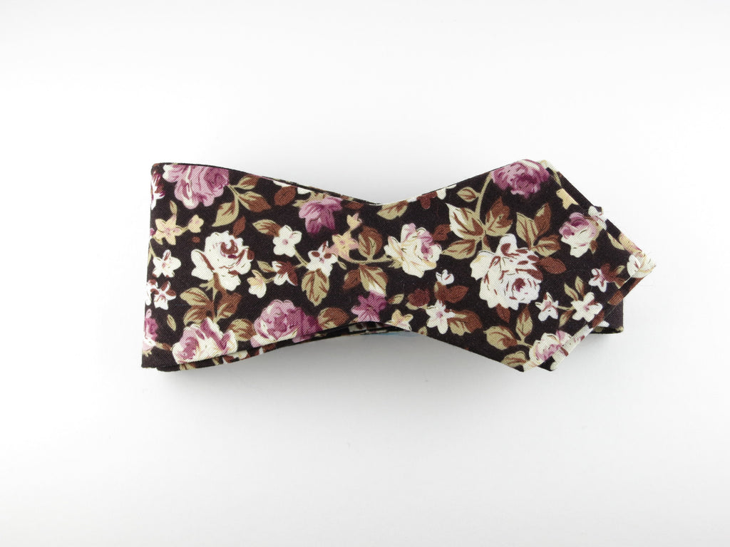 Floral Bow Tie, Chocolate Rose, Pointed End - SuitedMan