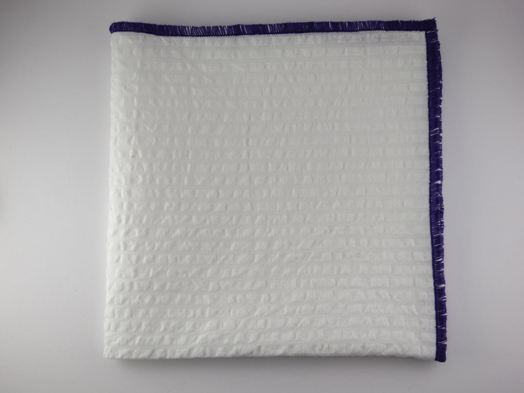 Pocket Square, Seersucker, White/Purple - SuitedMan