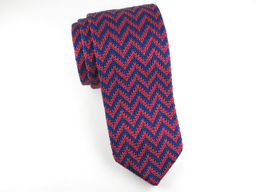 Knit Tie, Chevron, Navy/Red - SuitedMan