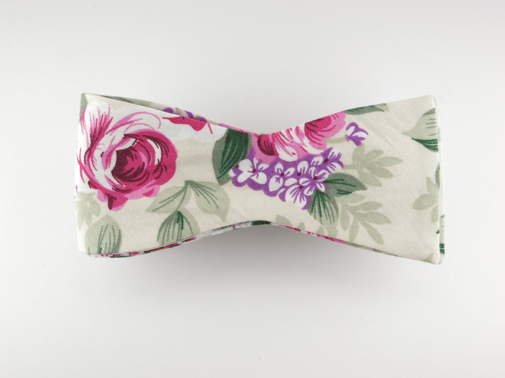 Floral Bow Tie, Fuchsia Rose, Flat End - SuitedMan