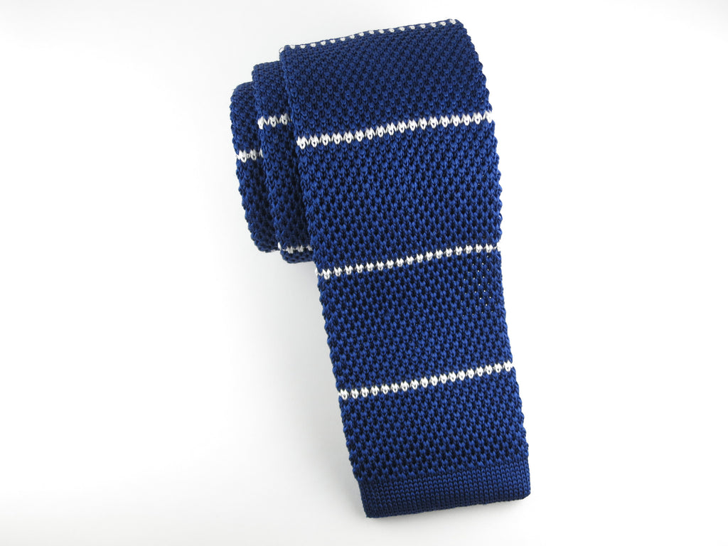 Knit Tie, Stripes, Navy/White, Silk - SuitedMan