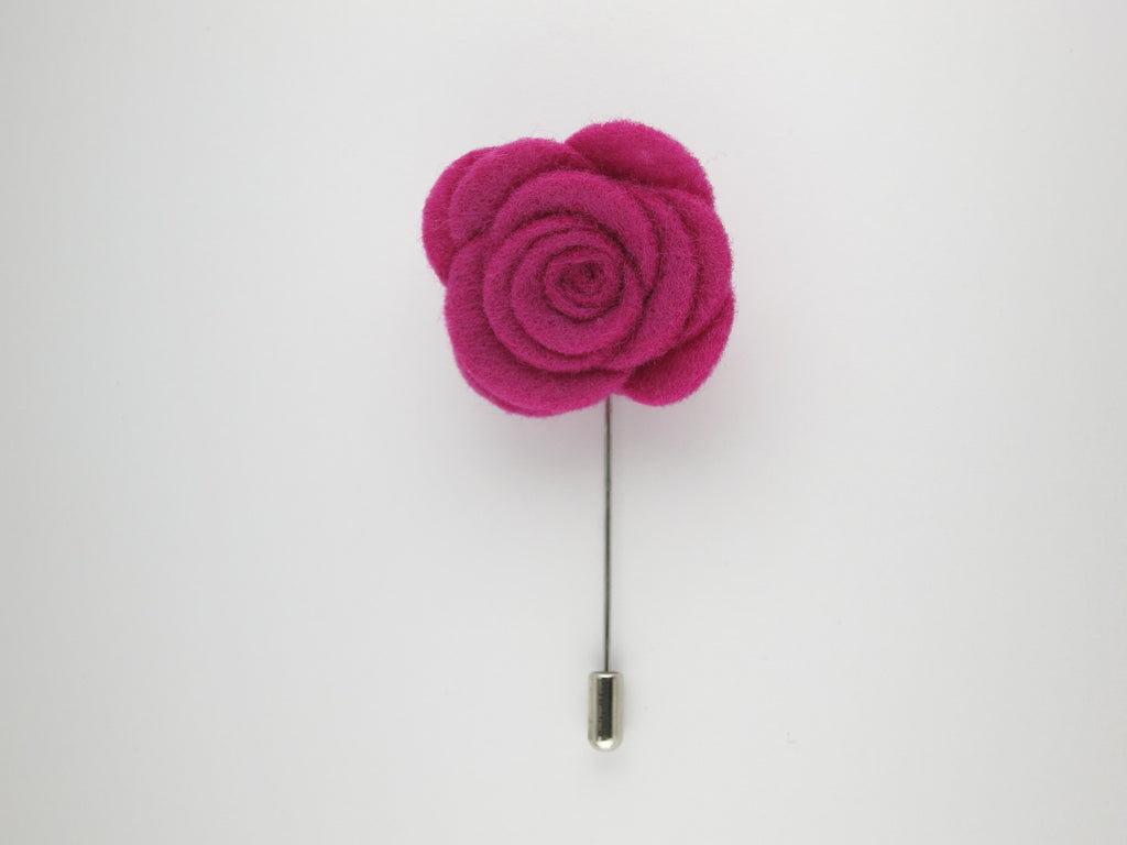 Pin Lapel Flower, Felt, Rose, Magenta - SuitedMan