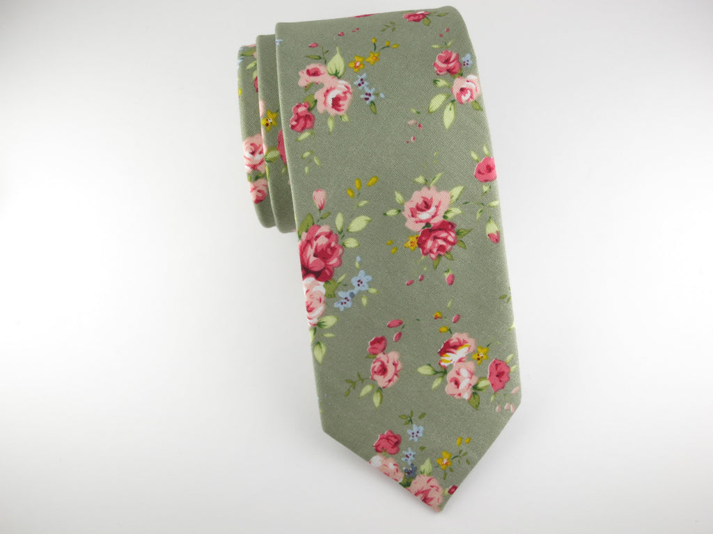 Floral Tie, Olive Rose - SuitedMan