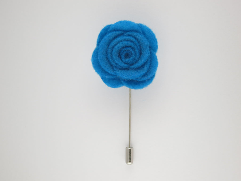 Pin Lapel Flower, Felt, Rose, Aqua Blue - SuitedMan