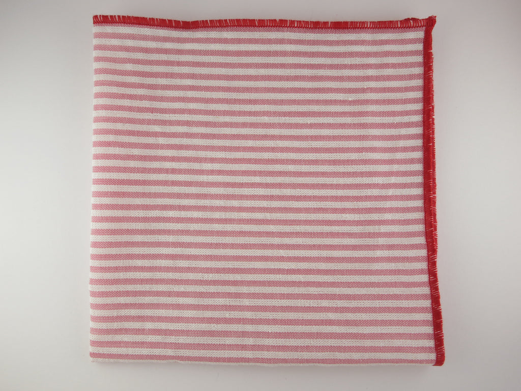 Pocket Square, Seersucker, Stripes, Coral Red - SuitedMan