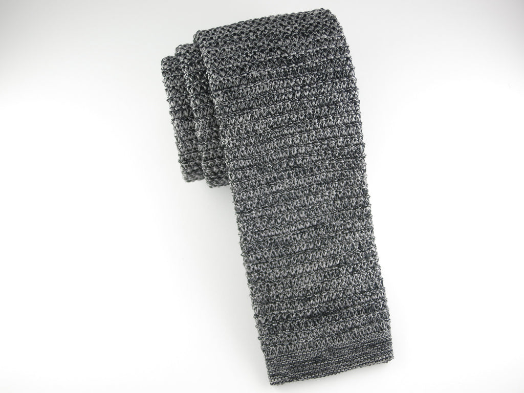 Woven Knit Tie, Melange, Gray, Silk - SuitedMan