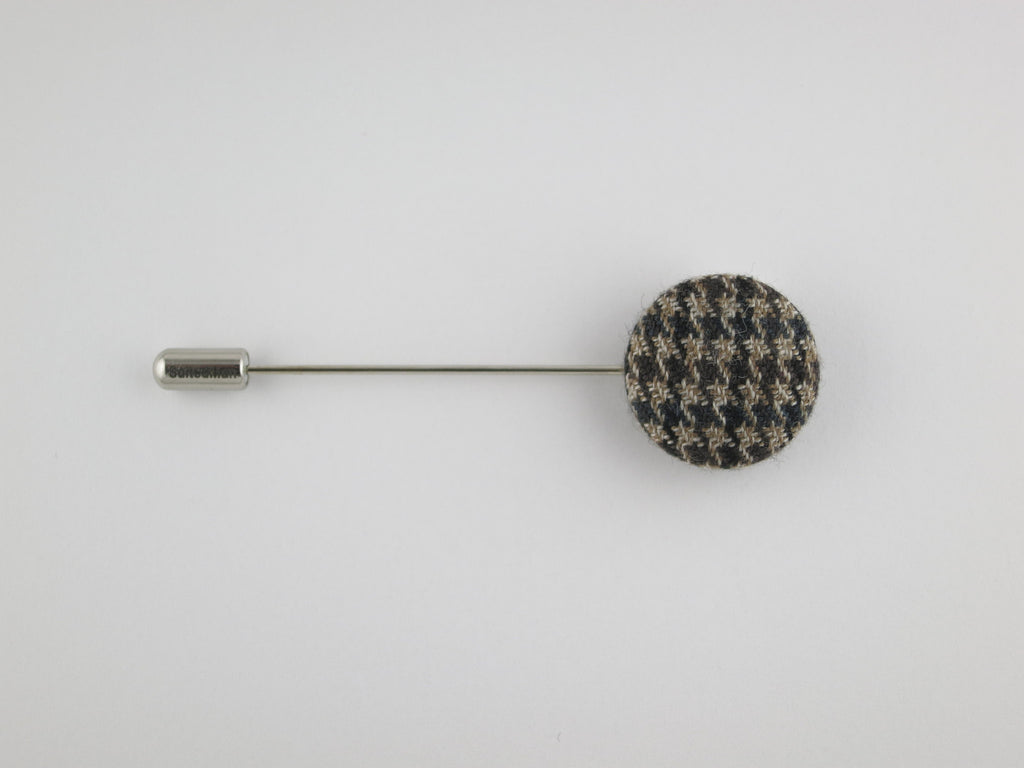 Pin Lapel Fabric Button, Houndstooth, Brown/Black - SuitedMan