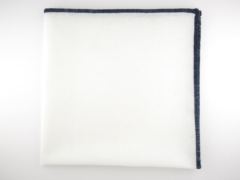 Pocket Square, Linen, White/Navy - SuitedMan