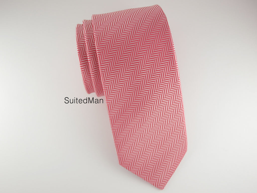 Tie, Herringbone, Red Coral - SuitedMan