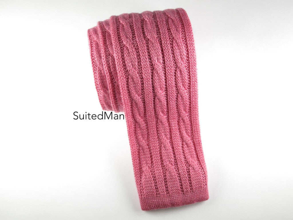 Knit Tie, 3 Cord Cable Knit, Pink Coral - SuitedMan