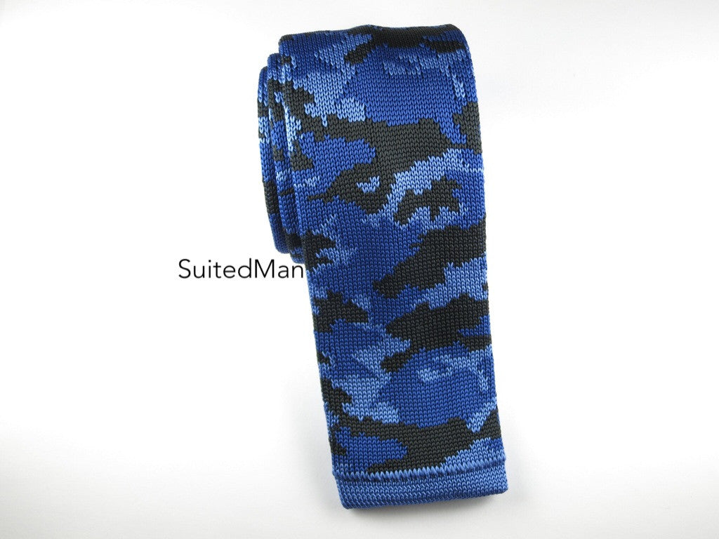 Camo Knit Tie, Blue - SuitedMan