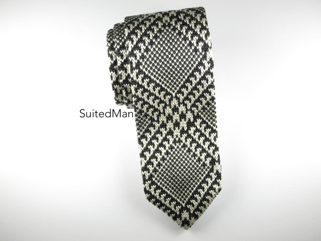 Knit Tie, Black/White Diamond Plaid - SuitedMan