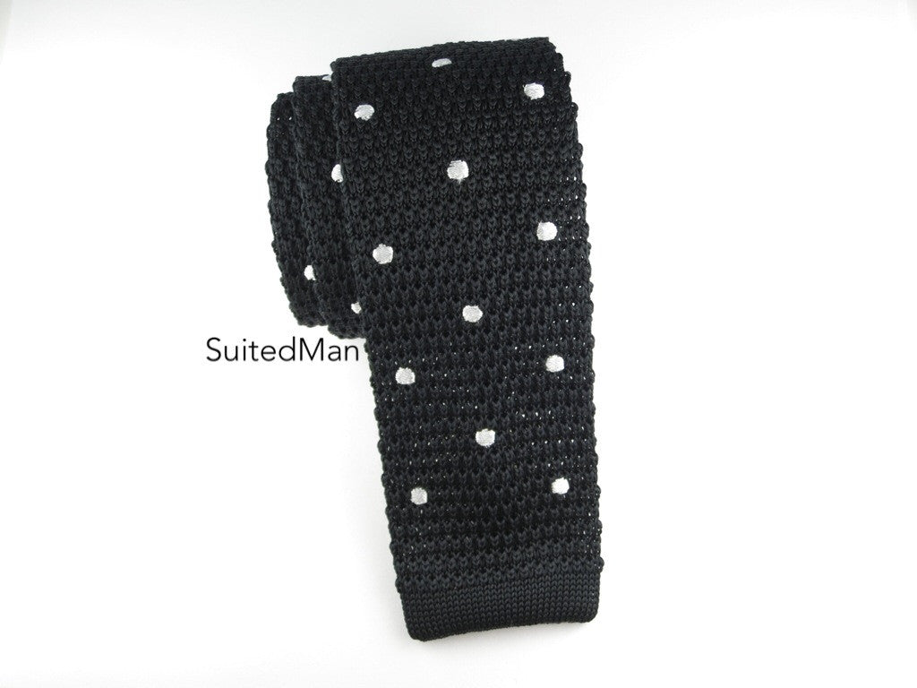 Knit Tie, Polka Dots, Black/White - SuitedMan
