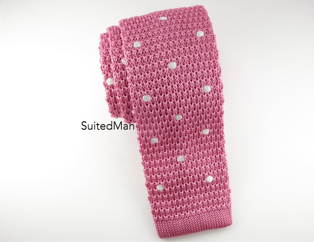 Knit Tie, Polka Dots, Pink/White - SuitedMan