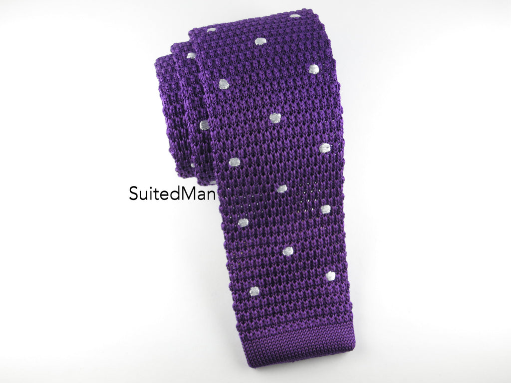 Knit Tie, Polka Dots, Purple/White - SuitedMan