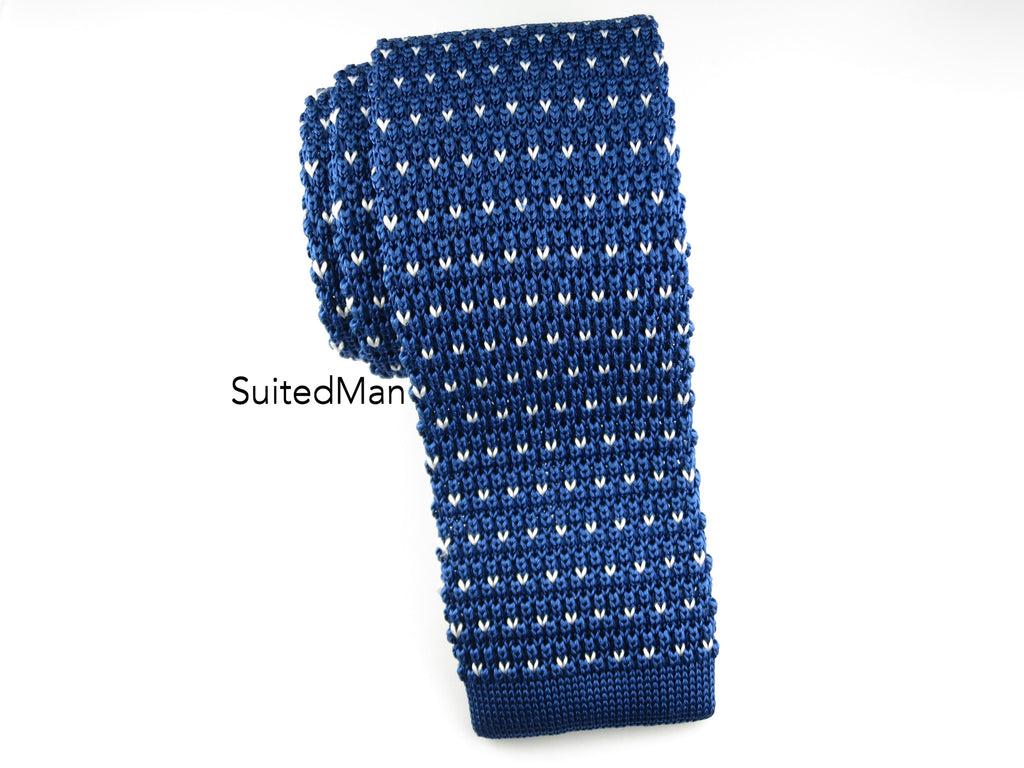 Knit Tie, Dots, Blue/White - SuitedMan