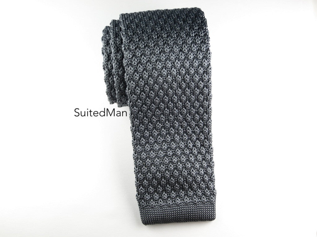 Knit Tie, Textured, Gray - SuitedMan