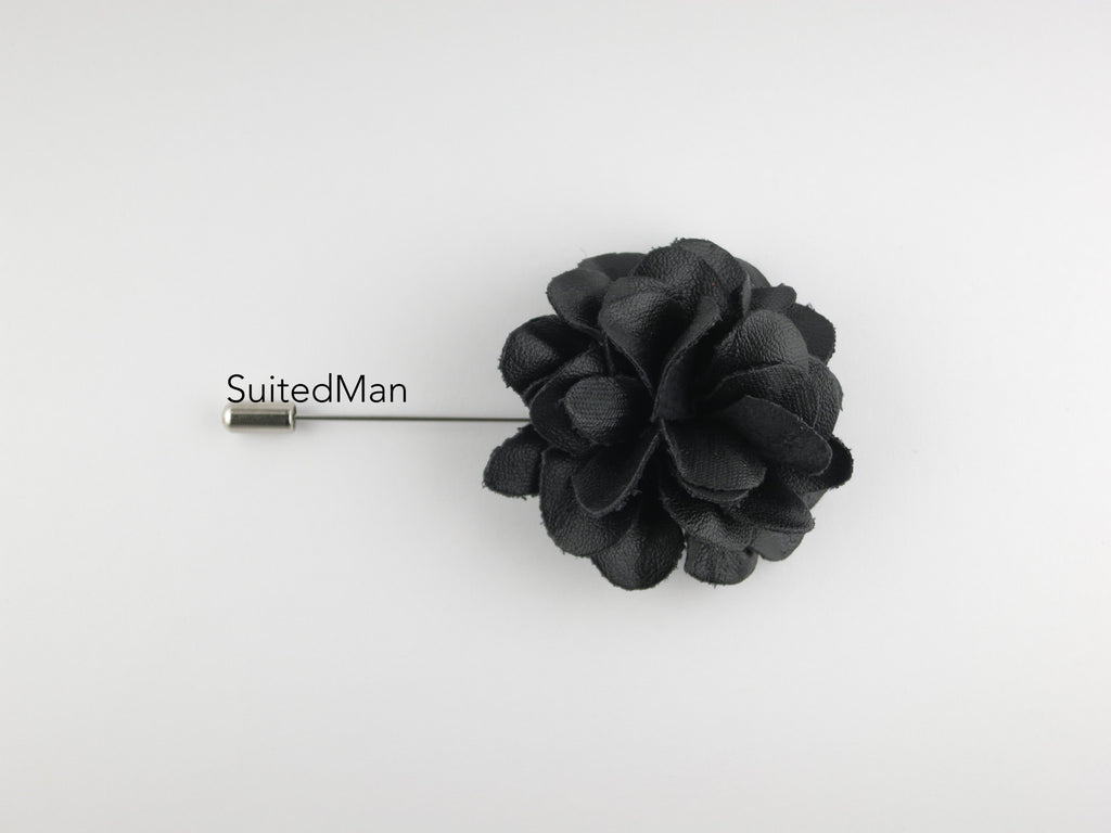 Lapel Flower, Leather, Black - SuitedMan