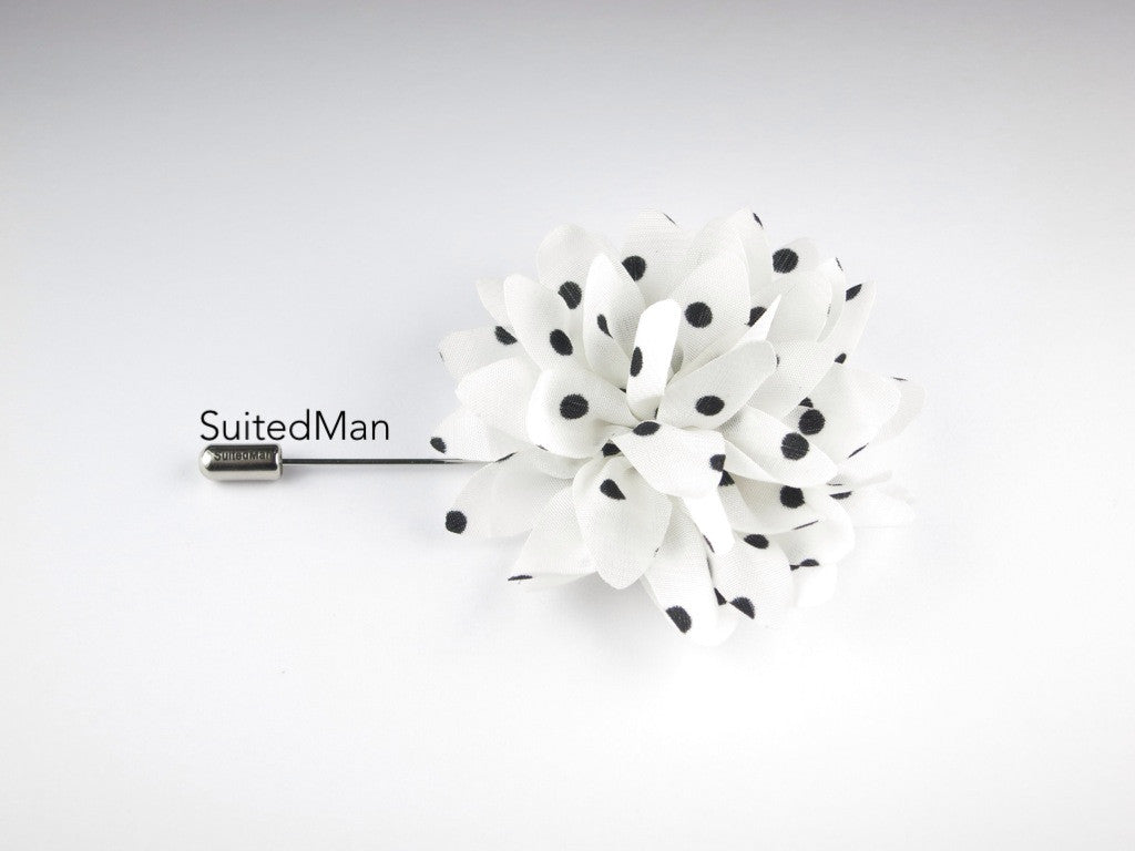 Lapel Flower, Polka Dots, White/Black - SuitedMan