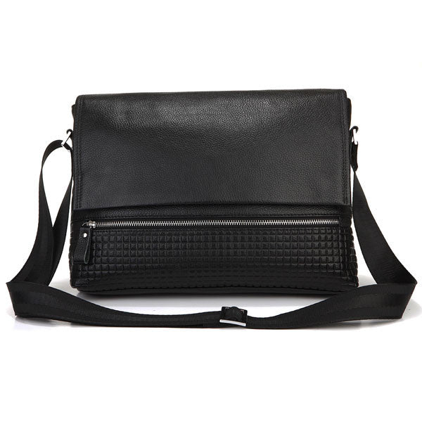 SuitedMan Messenger Bag, Detailed Black Leather - SuitedMan