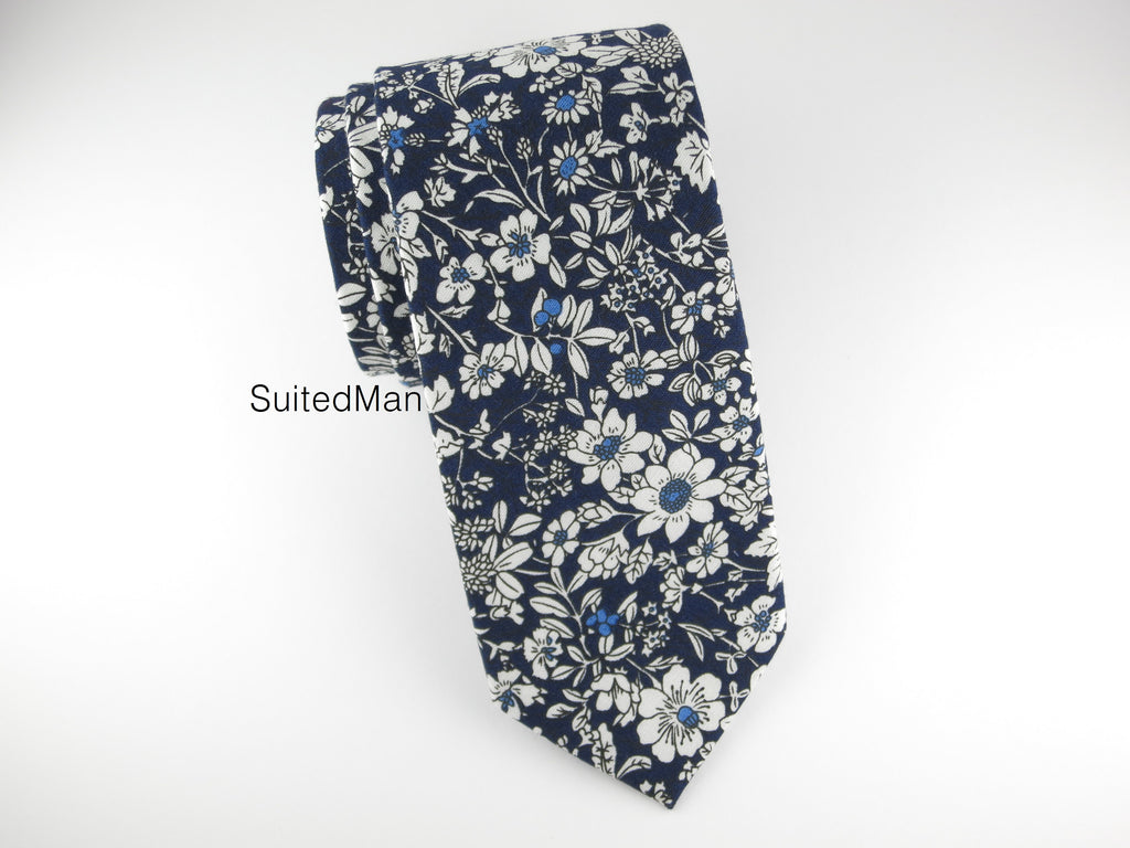 Floral Tie, Navy/White Floral - SuitedMan