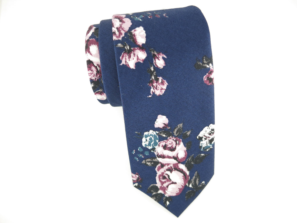Floral Tie, Navy Lavender Rose - SuitedMan