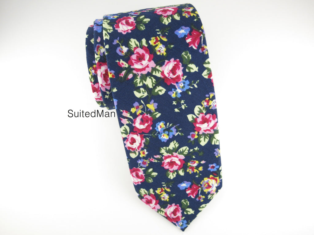 Floral Tie, Navy/Violet Petite Rose - SuitedMan