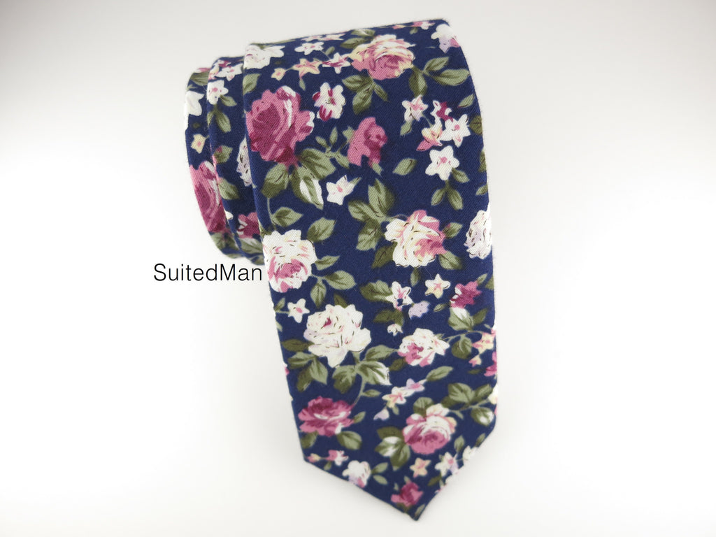 Floral Tie, Navy Violet Rose - SuitedMan