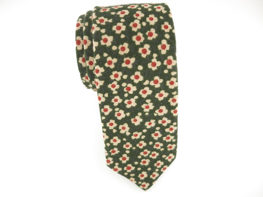 Floral Tie, Olive Petite Blossom - SuitedMan