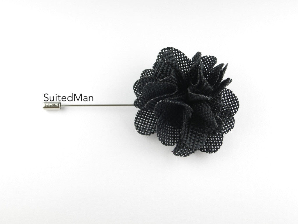Pin Lapel Flower, Burlap, Black - SuitedMan