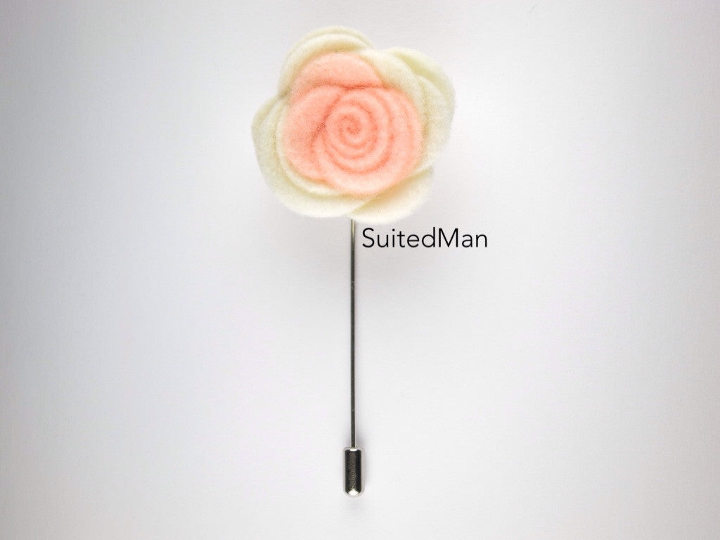 Pin Lapel Flower, Felt, Colorblock, Cream/Peach (Limited) - SuitedMan