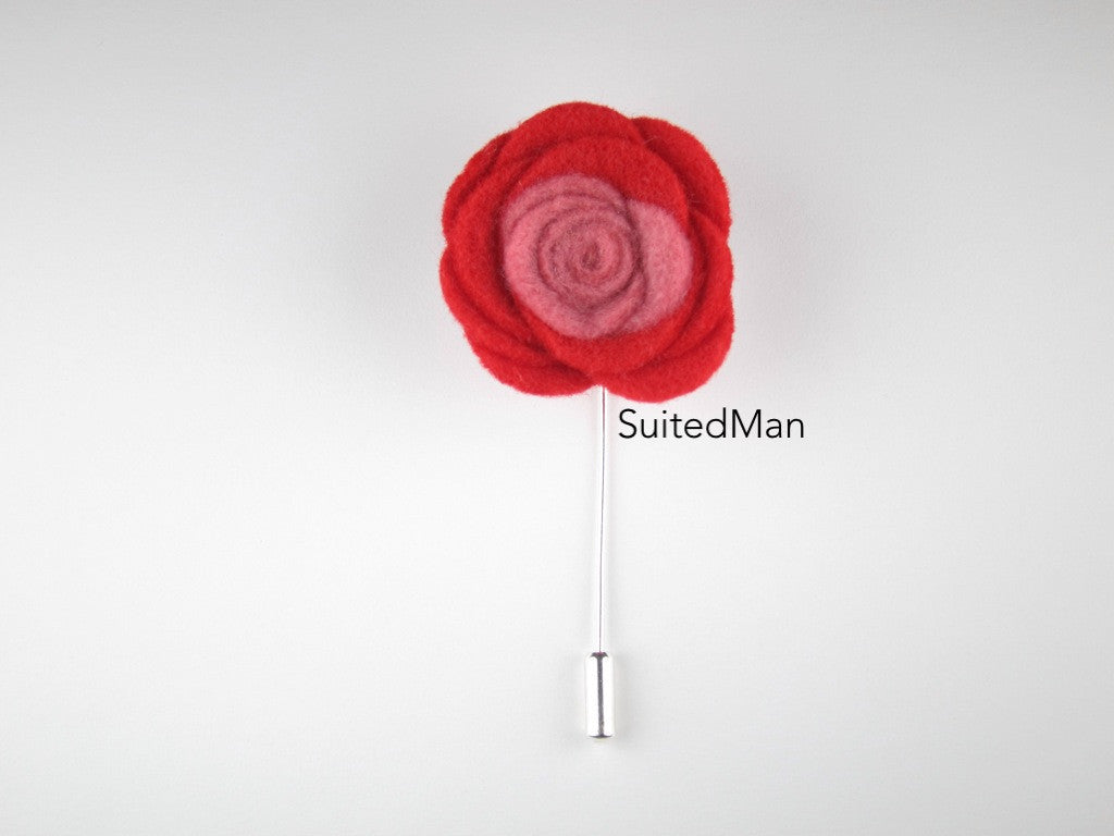 Pin Lapel Flower, Felt, Colorblock, Shades of Red - SuitedMan