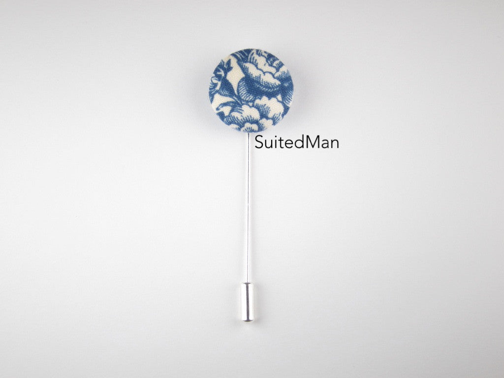 Pin Lapel Fabric Button, Blue Jay - SuitedMan